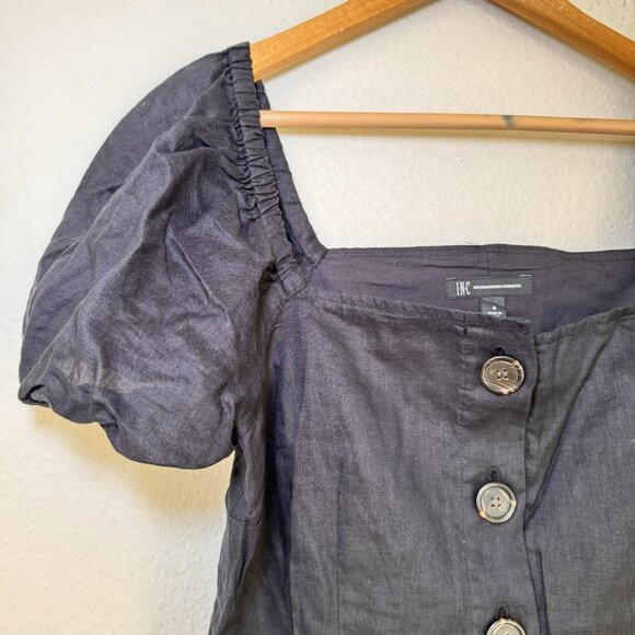 INC Cottage Puff Sleeve Black Button Front Dress Women's Size 8 Dream Dressing - Picture 3 of 8